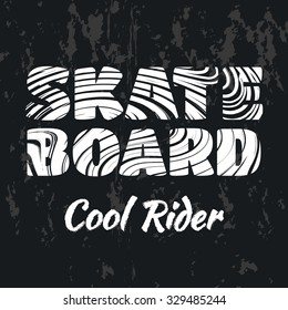 Vector illustration on the theme of skateboarding, print, skate, printing on clothing, t-shirt graphics, emblem, poster, banner and flyer.