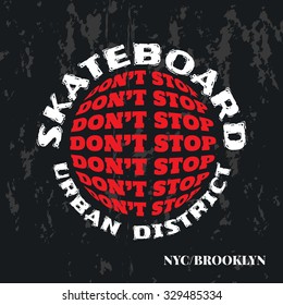 Vector illustration on the theme of skateboarding in New York, Brooklyn. Typography, t-shirt graphics, poster, banner, flyer, postcard