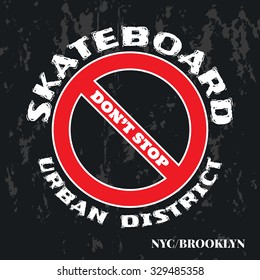 Vector illustration on the theme of skateboarding in New York, Brooklyn. Typography, t-shirt graphics, poster, banner, flyer, postcard