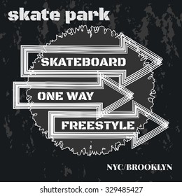 Vector illustration on the theme of skateboarding in New York, Brooklyn. Typography, t-shirt graphics, poster, banner, flyer, postcard