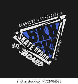 Vector illustration on the theme of skateboarding and skateboard in New York City. Typography, t-shirt graphics, poster, print, postcard