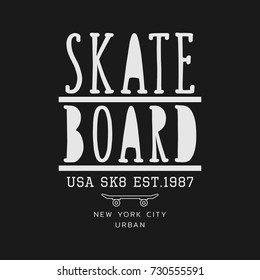 Vector illustration on the theme of skateboarding and skateboard in New York City, Brooklyn.  Typography, t-shirt graphics, poster, print, postcard