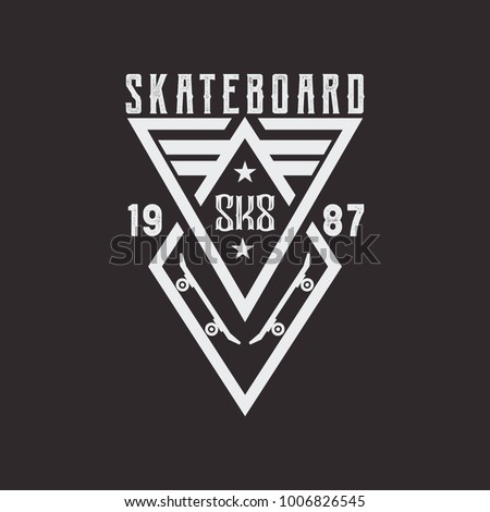 Vector illustration on the theme of skateboarding and skateboard. Stamp typography, t-shirt graphics, poster, print, postcard