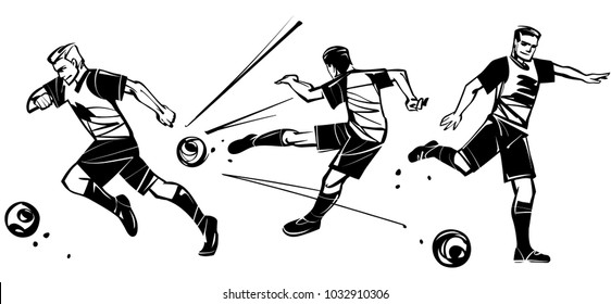 Vector illustration on the theme of soccer. Three players in soccer.