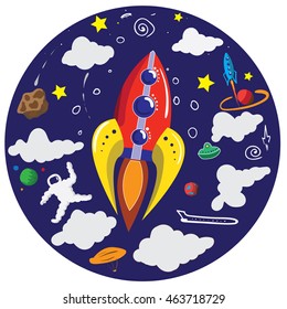 Vector illustration on the theme of space with spaceship