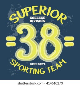 Vector illustration on the theme of sport. A watercolor painting effect. Vintage design. Number sport typography, t-shirt graphics, poster, banner, print, flyer, postcard