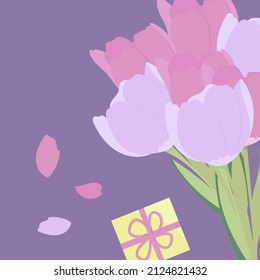vector illustration on the theme of spring and the holiday of March 8. suitable for your other designs. depicted tulips, petals and a box with a bow