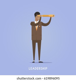 Vector illustration on the theme: startup, team, teamwork, business, planning, success. Leadership.