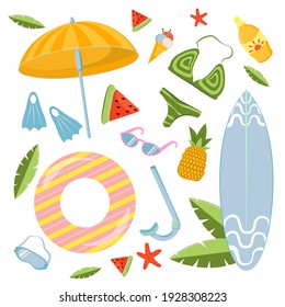 vector illustration on the theme of summer, beach and recreation. Set of images on a white background, isolated