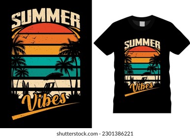 Vector illustration on the theme of SUMMER beach in sea beach surfing vector summer t shirt.Vintage Summer T shirt design, summer-typography t-shirt design, summer-vacation,summer-tree tshirt design.