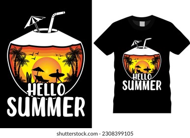 Vector illustration on the theme of SUMMER beach in sea beach surfing vector summer t shirt.Vintage Summer T shirt design, summer-typography t-shirt design, summer-vacation,summer-tree tshirt design.