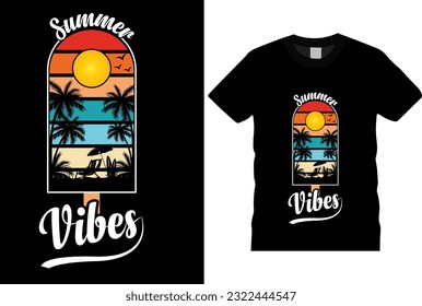 Vector illustration on the theme of SUMMER beach in sea beach surfing vector summer t shirt.Vintage Summer T shirt design, summer-typography t-shirt design, summer-vacation,summer-tree tshirt design.