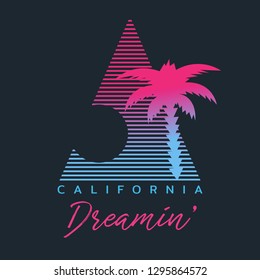 Vector illustration on the theme of surf and surfing in California.  Typography, t-shirt graphics, print, poster, banner, flyer, postcard