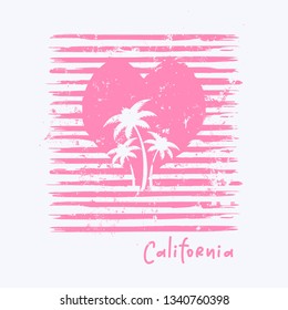 Vector illustration on the theme of surf  and surfing in California. Grunge background. Typography, t-shirt graphics, print, poster, banner, flyer, postcard