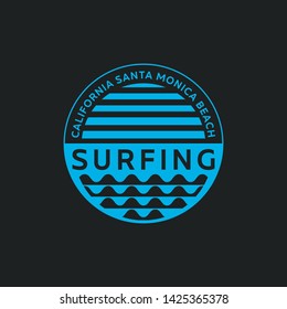 Vector illustration on the theme of surf and surfing in California, Santa Monica Beach.  