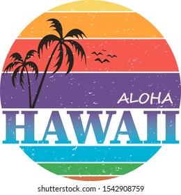 Vector illustration on the theme of surf and surfing in Hawaii, Honolulu. Grunge design. Typography, t-shirt graphics, poster, banner, print, flyer, postcard