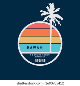 Vector illustration on the theme of surf rider and surfing Hawaii. Typography, t-shirt graphics, print, poster, banner, flyer, postcard