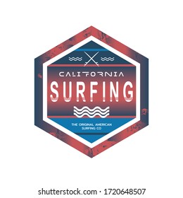 Vector illustration on the theme of surf and surfing in California.  Stump typography, t-shirt graphics, print, poster, banner, flyer, postcard