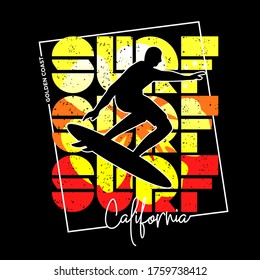 Vector illustration on the theme of surf and surfing in Hawaii, Sunset Beach, North Shore Oahu. Vintage design. Grunge background. Typography, t-shirt graphics, print, poster, banner, flyer, postcard
