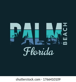 Vector illustration on the theme of surf and surfing in Florida, Palm beach. Typography, t-shirt graphics, print, poster, banner, flyer, postcard