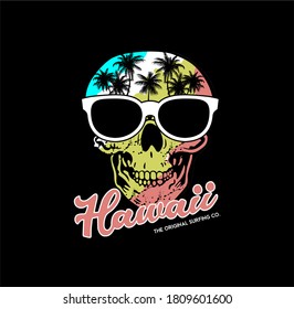 Vector illustration on the theme of surf and surfing in Hawaii. Grunge background. Typography, t-shirt graphics, print, poster, banner, flyer, postcard