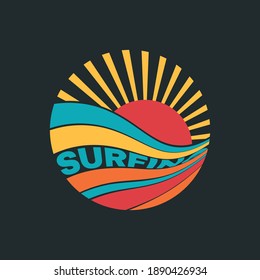 Vector illustration on the theme of surf and surfing. Typography, t-shirt graphics, print, poster, banner, flyer, postcard