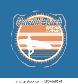 Vector illustration on the theme of surf and surfing in Hawaii. Sport typography, t-shirt graphics, print, poster, banner, flyer, postcard
