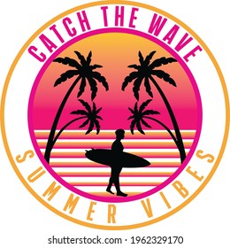 Vector illustration on the theme of surf  typography t-shirt design