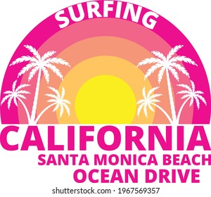 Vector illustration on the theme of surf and surfing in California