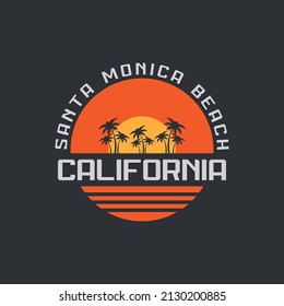 Vector illustration on the theme of surf and surfing in California. Vintage design. Sport typography, t-shirt graphics, print, poster, banner, flyer, postcard