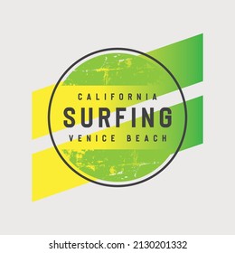 Vector illustration on the theme of surf and surfing in California. Vintage design. Sport typography, t-shirt graphics, print, poster, banner, flyer, postcard