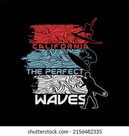 Vector illustration on the theme of surf and waves California, Vintage design. Typography, t-shirt graphics, poster, banner, flyer, print, postcard