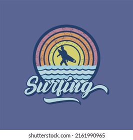 Vector illustration on the theme of surf and surfing in Los Angeles. Vintage design. Typography, t-shirt graphics, poster, banner, flyer, print, postcard