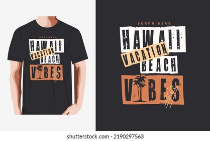 Ilustración vectorial sobre el tema del surf y el surf en Hawaii. Diseño abstracto. Tipografía, gráficos de camisetas, afiche, pancarta, volante, impresión, postal