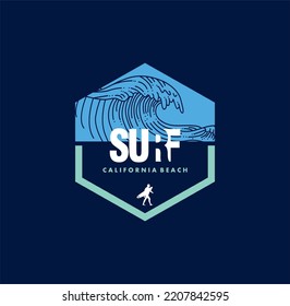 Vector illustration on the theme of surf and surfing in Hawaii. Vintage design. Typography, t-shirt graphics, poster, banner, flyer, print, postcard