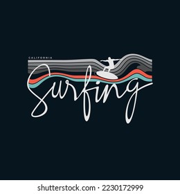 Vector illustration on the theme of surf and surfing in california. Vintage design. 