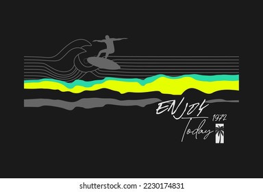 Vector illustration on the theme of surf and surfing in California. Vintage design. Typography, t-shirt graphics, print, poster,etc.