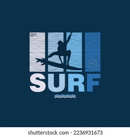 Vector illustration on the theme of surf and surfing in Hawaii. Vintage design. Typography, t-shirt graphics, poster, banner, flyer, print, postcard