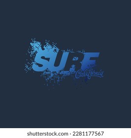 Vector illustration on the theme of surf rider and surfing in Hawaii. Grunge background. Typography, t-shirt graphics, print, poster, banner, flyer, postcard