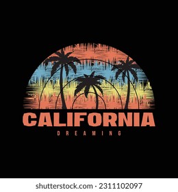 Vector illustration on the theme of surf and surfing. California dreaming. Typography, t-shirt graphics, poster, print, banner, flyer, postcard