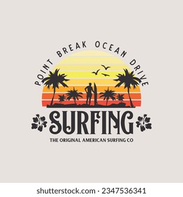 Vector illustration on the theme of surf and surfing. Typography, t-shirt graphics, print, poster, banner, flyer, postcard