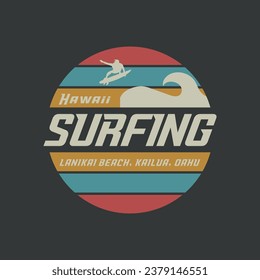 Vector illustration on the theme of surf rider and surfing Hawaii. Stump typography, t-shirt graphics, print, poster, banner, flyer, postcard