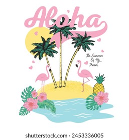 Vector illustration on the theme of surf and surfing in Hawaii. Vintage design. Typography, t-shirt graphics