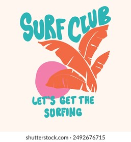 Vector illustration on the theme of surf and surfing in Hawaii. Vintage design. Typography, t-shirt graphics