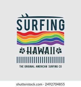 Vektorillustration zum Thema Surfen und Surfen auf Hawaii.  Sport Typografie, T-Shirt Grafik, Print, Poster, Banner, Flyer, Postkarte