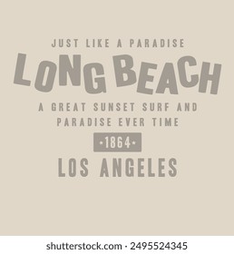 Vector illustration on the theme of surf and surfing in los angeles. Vintage design. Typography, t-shirt graphics