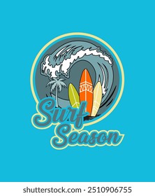 Vector illustration on the theme of surf and surfing in Los Angeles. Vintage design. Typography, t-shirt graphics, poster, banner, flyer, print, postcard