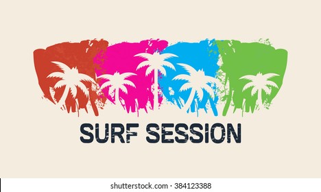 Vector illustration on the theme of surf and surfing. Typography, t-shirt graphics, poster, banner, flyer, postcard