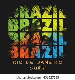 Vector illustration on the theme of surf and surfing in Brazil, Rio de Janeiro. Grunge background.  Typography, t-shirt graphics, poster, banner, flyer, postcard