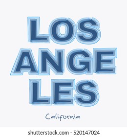 Vector illustration on the theme of surf and surfing in Los Angeles City, California. Typography, t-shirt graphics, poster, banner, print, flyer; postcard